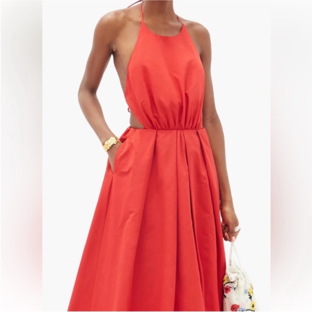 STAUD Georgia Halterneck Cotton-Blend
Poplin Orange Maxi Dress Size XS - Picture 6 of 14